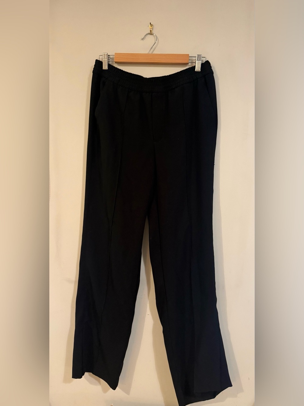 Zara Black Wide Leg Split Hem Pants with Elastic Waist Front Seam, Large